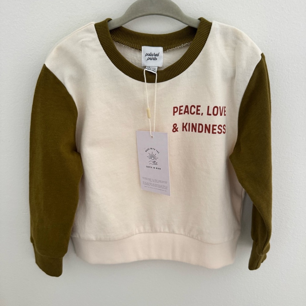 Kids Peace, Love & Kindness Shirt - Cream and Green